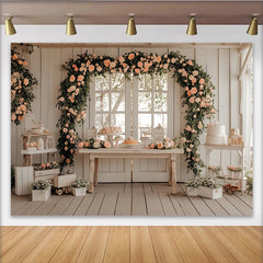 Lofaris Romantischer Blumenhochzeitshintergrund mit pfirsichfarbenen Rosen, rustikale Kulisse für Verlobungsfeier und Fotos