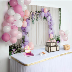 Lofaris Pastellfarbener Schmetterling Fotohintergrund mit Blumen und Luftballons, eleganter Wandteppich für Fotostudio-Dekoration
