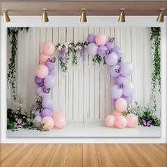 Lofaris Pastellfarbener Schmetterling Fotohintergrund mit Blumen und Luftballons, eleganter Wandteppich für Fotostudio-Dekoration