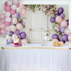 Lofaris Rustikaler Lila Rosa Creme Blumen-Ballonbogen Fotohintergrund, elegante Kulisse für Fotoshooting und Partydekoration