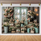 Lofaris Pastellfarbener Oster Fotohintergrund mit Rosen und Holztür, Frühlingsdekoration mit bunten Eiern für Fotoshooting und Porträts