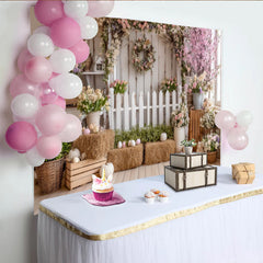 Lofaris Frühlingshafter Osterhintergrund mit weißem Zaun und Eiern, idyllische Fotokulisse für Frühlings-Fotoshootings und Events