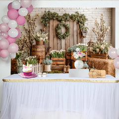 Lofaris Rustikaler Frühlings-Fotohintergrund mit weißen Tulpen und Kirschblüten, natürliche Bauernhof-Kulisse für professionelle Fotoshootings