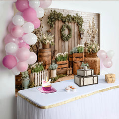 Lofaris Rustikaler Frühlings-Fotohintergrund mit weißen Tulpen und Kirschblüten, natürliche Bauernhof-Kulisse für professionelle Fotoshootings