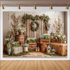 Lofaris Rustikaler Frühlings-Fotohintergrund mit weißen Tulpen und Kirschblüten, natürliche Bauernhof-Kulisse für professionelle Fotoshootings