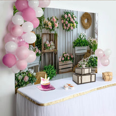 Lofaris Rustikaler Frühlingsblumen Fotohintergrund mit Holzwand und Rosen, elegante Kulisse für Fotoshooting und Eventdekoration