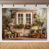 Lofaris Rustikaler Blumen-Garten-Fotohintergrund mit alter Holztür, idyllische Kulisse für Frühlings- und Sommerporträts