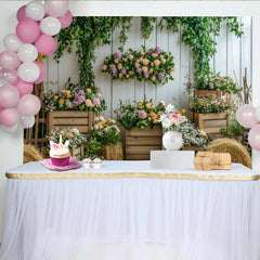 Lofaris Rustikaler Frühlingsblumen-Fotohintergrund mit Holzkisten und Heu, natürliche Kulisse für Fotoshootings und Eventdekoration