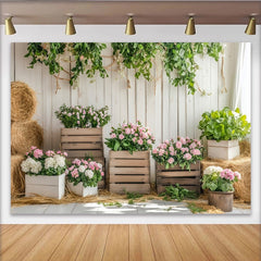 Lofaris Rustikaler Frühlings Blumen Fotohintergrund mit weißer Holzwand, natürliche Kulisse für Fotoshooting und Dekoration