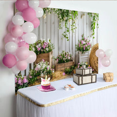Lofaris Frühlingshafter Blumen-Fotohintergrund mit weißen Holzplanken, idyllische Kulisse für professionelle Fotoshootings