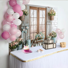 Lofaris Frühlingshafter Osterhintergrund mit Holzfenster und Blumen, pastellfarbene Fotokulisse für Frühlingsfotos und festliche Deko