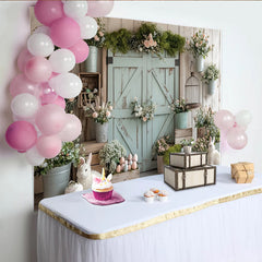 Lofaris Rustikaler Osterhintergrund mit Hasen und Pastell-Ostereiern, frühlingshafte Fotokulisse für Fotoshootings und Dekoration