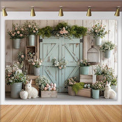 Lofaris Rustikaler Osterhintergrund mit Hasen und Pastell-Ostereiern, frühlingshafte Fotokulisse für Fotoshootings und Dekoration