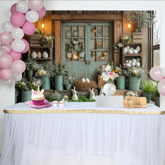 Lofaris Rustikaler Osterhintergrund mit Hasen Eiern und Frühlingsblumen, mintgrüne Holzkulisse für Fotoshooting und Partydekoration