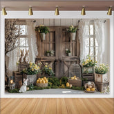Lofaris Rustikaler Osterhintergrund mit Hasen und bunten Ostereiern, charmante Fotokulisse für Frühlingsfeiern und Fotoshootings