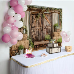 Lofaris Rustikaler Scheunentor-Fotohintergrund mit Holzstruktur und grünen Pflanzen, Bauernhof Kulisse für professionelle Fotoshootings
