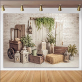 Lofaris Rustikaler Ziegelwand-Fotohintergrund mit Holz und Grünpflanzen, perfekte Kulisse für professionelle Fotoshootings und Dekoration