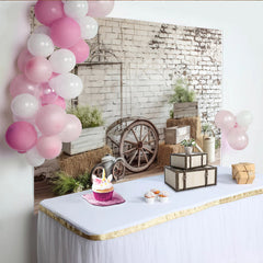 Lofaris Rustikaler Ziegelwand Holzboden Fotohintergrund mit Heuballen, Vintage Kulisse für Babyfotos Porträts und Fotostudio