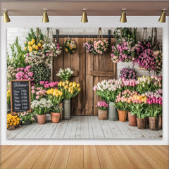 Lofaris Lebendiger Frühlings-Blumenladen Fotohintergrund mit bunten Tulpen, rustikale Kulisse für professionelle Fotoshootings und Dekoration