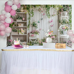 Lofaris Eleganter Frühlingsblumen Fotohintergrund mit Schmetterlingen, weiße Holzbretter Kulisse für professionelle Fotoshootings
