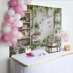 Lofaris Eleganter Frühlingsblumen Fotohintergrund mit Schmetterlingen, weiße Holzbretter Kulisse für professionelle Fotoshootings