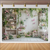 Lofaris Eleganter Frühlingsblumen Fotohintergrund mit Schmetterlingen, weiße Holzbretter Kulisse für professionelle Fotoshootings