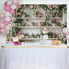 Lofaris Romantischer Blumenwand Fotohintergrund mit rosa Rosen und Schmetterlingen, elegante Kulisse für Frühlingsfotoshootings und Hochzeiten