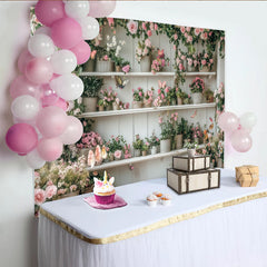 Lofaris Romantischer Blumenwand Fotohintergrund mit rosa Rosen und Schmetterlingen, elegante Kulisse für Frühlingsfotoshootings und Hochzeiten