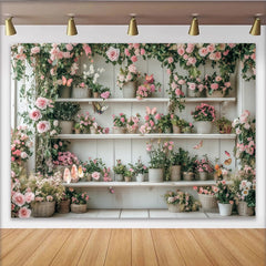 Lofaris Romantischer Blumenwand Fotohintergrund mit rosa Rosen und Schmetterlingen, elegante Kulisse für Frühlingsfotoshootings und Hochzeiten