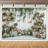 Lofaris Frühlingshafte Fotokulisse mit rosa Blumen und grünen Ranken, elegante Kulisse für Fotoshootings und Studio Dekoration