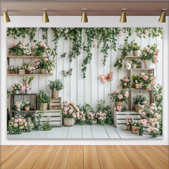 Lofaris Frühlingshafte Fotokulisse mit rosa Blumen und grünen Ranken, elegante Kulisse für Fotoshootings und Studio Dekoration