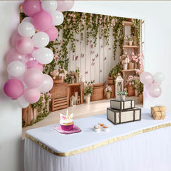 Lofaris Romantischer Blumengarten Fotohintergrund mit rosa Rosen, rustikale Kulisse für Frühlings- und Porträtfotografie