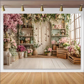Lofaris Rosa Frühlingsgarten Fotohintergrund mit Schmetterlingen und Blumen, romantische Kulisse für Porträts und Hochzeitsfotos
