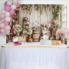Lofaris Rustikaler Blumen Fotohintergrund mit rosa Rosen und weißer Holzstruktur, Kulisse für Fotoshootings und Frühlingsdekoration