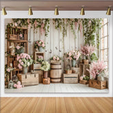 Lofaris Rustikaler Blumen Fotohintergrund mit rosa Rosen und weißer Holzstruktur, Kulisse für Fotoshootings und Frühlingsdekoration