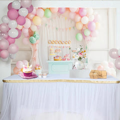 Lofaris Pastellfarbener Party Fotohintergrund mit Luftballons und Süßigkeitenwagen, zauberhafte Kulisse für Babyparty Fotoshooting