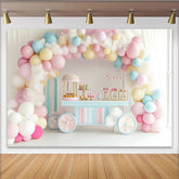 Lofaris Pastellfarbener Zuckerwatte-Geburtstagshintergrund mit Luftballons, süße Partydekoration für Kindergeburtstage und Fotoshootings