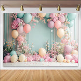 Lofaris Pastell Blumen Geburtstagshintergrund für Mädchen mit Luftballons und sanften Farben, elegante Fotokulisse für Babyparty