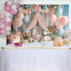 Lofaris Märchenhafter Baby-Geburtstagshintergrund in Pastell mit Ballons, traumhafte Fotokulisse für Babyparty oder Fotoshooting