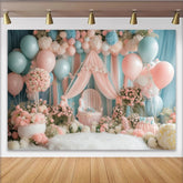 Lofaris Märchenhafter Baby-Geburtstagshintergrund in Pastell mit Ballons, traumhafte Fotokulisse für Babyparty oder Fotoshooting