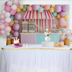 Lofaris Bunter Süßigkeitenladen-Geburtstagshintergrund mit Pastell-Luftballons, bezaubernde Fotokulisse für Kinderparty Fotoshooting