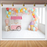 Lofaris Pastellfarbener Eiscreme-Geburtstagshintergrund mit Luftballons, süße Partydekoration für Kinderfotoshooting und Feiern