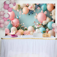Lofaris Pastellfarbener Blumen Babyparty Hintergrund mit Luftballons und Vögeln, eine zauberhafte Fotokulisse für Feiern und Events
