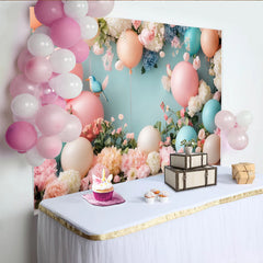 Lofaris Pastellfarbener Blumen Babyparty Hintergrund mit Luftballons und Vögeln, eine zauberhafte Fotokulisse für Feiern und Events