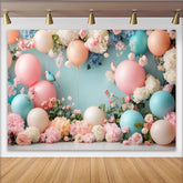 Lofaris Pastellfarbener Blumen Babyparty Hintergrund mit Luftballons und Vögeln, eine zauberhafte Fotokulisse für Feiern und Events