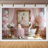 Lofaris Rosa Ballett Prinzessin Geburtstagshintergrund für Mädchen mit Schwan und Krone, elegante Partydekoration für Fotoshooting