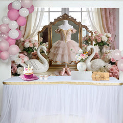 Lofaris Eleganter rosa Ballett-Hintergrund mit Schwan und Rosen, Vintage Fotokulisse für Mädchen und Prinzessinnenparty