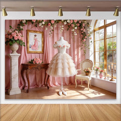Lofaris Romantischer Prinzessinnen-Zimmer Hintergrund mit rosa Rosen, eleganter Fotohintergrund für Porträts und Fotoshootings