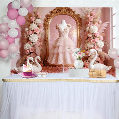 Lofaris Rosa Prinzessinnen Fotohintergrund mit Schwan und Rosen, elegante Kulisse für romantische Fotoshootings und Dekoration