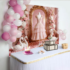 Lofaris Rosa Prinzessinnen Fotohintergrund mit Schwan und Rosen, elegante Kulisse für romantische Fotoshootings und Dekoration